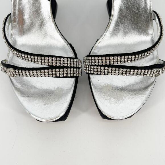 Dior Vintage Y2K Black Silver Crystal Logo Platform Wedge Sandal Mule EU 37.5 - Picture 7 of 15